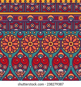 Vector seamless traditional ethnic pattern. Colorful folkloric textile design