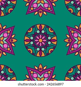 Vector seamless traditional ethnic pattern. Colorful folkloric textile design