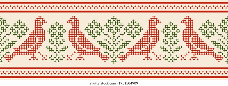 Vector seamless traditional folk cross stitch ornament