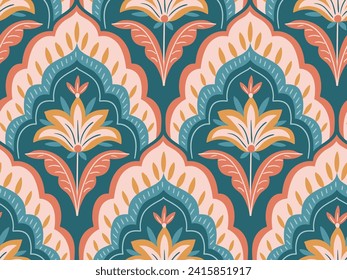 Vector seamless traditional Indian paisley pattern. Digital textile design Beautiful ethnic style. Damask colorful seamless floral seamless pattern for fabric or wallpaper