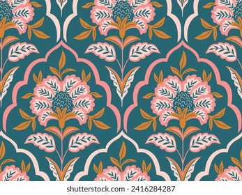 Vector seamless traditional Indian paisley pattern. Digital textile design Beautiful ethnic style. Damask colorful seamless floral seamless pattern for fabric or wallpaper