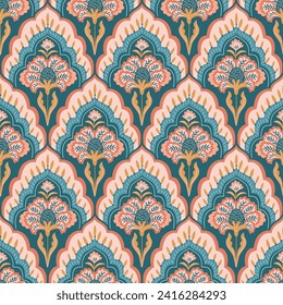 Vector seamless traditional Indian paisley pattern. Digital textile design Beautiful ethnic style. Damask colorful seamless floral seamless pattern for fabric or wallpaper