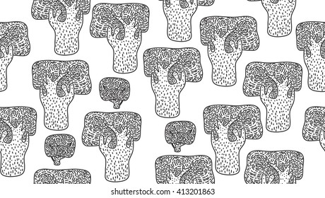 Vector seamless trees pattern isolated.