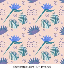 Vector seamless trendy hand drown tropical strelitzia pattern
