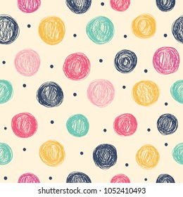 Vector seamless trendy modern brush spot and circle pattern. Great for print, wrapping paper, wallpaper.