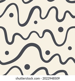 Vector seamless trendy modern brush stokes pattern. Doodle pattern. Hand drawn waves