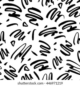 Vector seamless trendy modern brush stokes pattern. Messy ink dry brush  line background. Black and white artistic pattern. Great for print, wrapping paper, wallpaper,