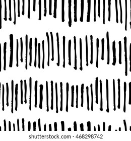 Vector seamless trendy modern brush stokes pattern. Messy ink dry line background. Black and white artistic pattern. Great for print, wrapping paper, wallpaper,