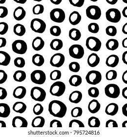 Vector seamless trendy modern brush circle pattern. Messy ink dry brush background. Black and white artistic print. Great for decor, wrapping paper, wallpaper,