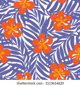 Patrón de moda sin fisuras vectorial con flores exóticas en hojas de la jungla