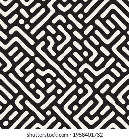 Vector seamless trendy pattern. Monochrome organic shapes texture. Abstract rounded messy lines stylish background.