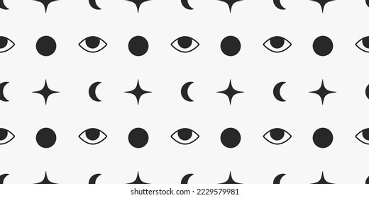 Vector seamless trendy pattern with stars and eyes grunge style monochrome