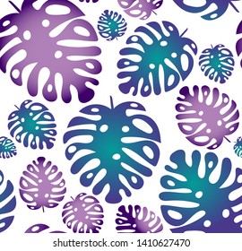 Vector seamless trendy pattern with tropical leaves on the transparent background