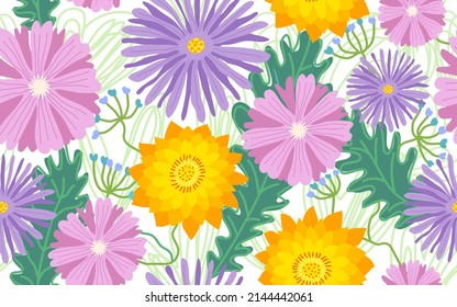 Vector seamless trendy summer flowers background