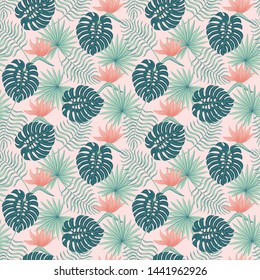 Vector seamless trendy tropical strelitzia pattern
