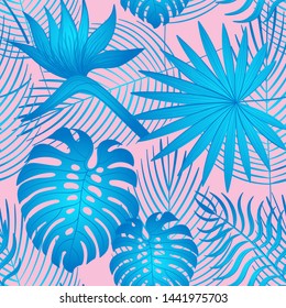 Vector seamless trendy tropical strelitzia pattern