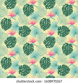 Vector seamless trendy tropical strelitzia pattern