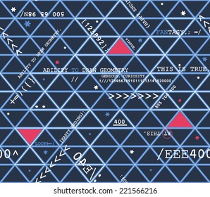 vector seamless triangle geometric print with slogans and numbers  