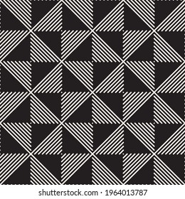 Vector seamless triangle lines pattern. Repeating abstract background. Black and white geometric design. Modern stylish texture.