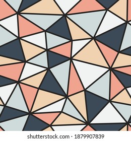Vector seamless triangular geometric pattern. Multicolor repeatable abstract polygonal background. Mosaic trendy color print. Bright fashion endless texture