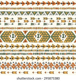 vector seamless tribal Navajo pattern with triangles. retro color aztec geometric print. ethnic hipster background. hand drawn