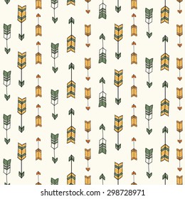 vector seamless tribal Navajo pattern with doodle arrows. retro color aztec geometric print. ethnic hipster background. hand drawn. native american backdrop design