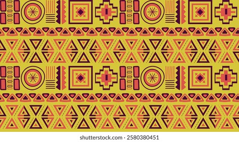 Vector Seamless Tribal Pattern, African Print Fabric, Traditional Ethnic Hand Drawn Ornament for your Design Cloth, Carpet, Rug, Pareo, Wrap.
