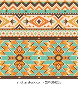 Vector Seamless Tribal Pattern. Ethnic Ornament with Triangles, Rhombus and Stripes. Stylish Background for Textile Design