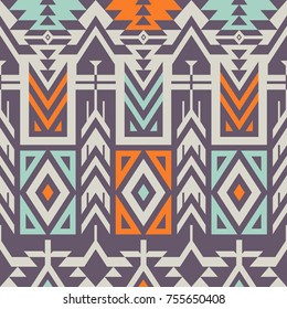 Vector Seamless Tribal Pattern. Ethnic Ornament with Triangles, Rhombus and Stripes. Textile Design