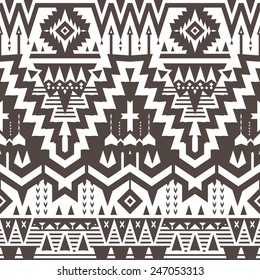 Vector Seamless Tribal Pattern. Geometrical Black and White Ethnic Background with Triangles and Stripes