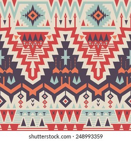 Vector Seamless Tribal Pattern. Geometrical Ethnic Print Ornament with Triangles and Stripes