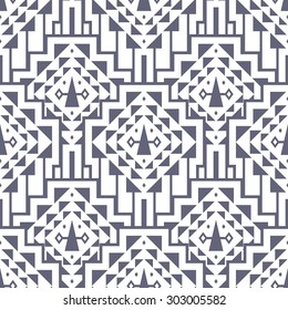Vector Seamless Tribal Pattern. Geometrical Print Ornament with Triangles and Stripes. Monochrome Psychedelic Mix of Triangles