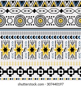 Vector Seamless Tribal Pattern. Geometrical Ethnic Print Ornament with Triangles and Stripes