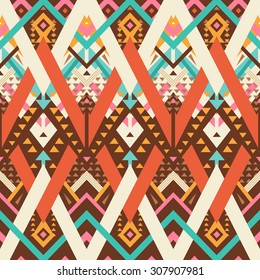 Vector Seamless Tribal Pattern. Geometrical Ethnic Print Ornament with Mix of Triangles and Stripes