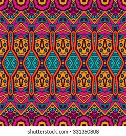 Vector Seamless Tribal Pattern. Geometrical Ethnic Print Ornament with Triangles and Stripes