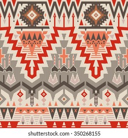 Vector Seamless Tribal Pattern. Geometrical Ethnic Print Ornament with Triangles, Crosses  and Stripes