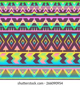 Vector Seamless Tribal Pattern in Gradient Style. Ethnic Print Ornament with Triangles, Rhombus and Stripes. Rough Edges Shapes. #tribal