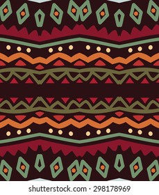 Vector seamless tribal pattern with rhombus, triangles and stripes