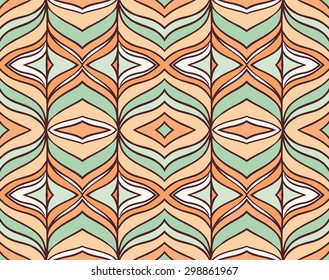 Vector seamless tribal pattern with rhombus, triangles and stripes