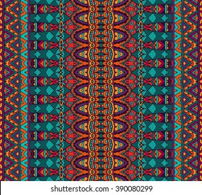 Vector Seamless Tribal Pattern in Scribble Style. Handicraft Ethnic Ornament with Triangles, Rhombuses and Stripes. Rough Edges Shapes