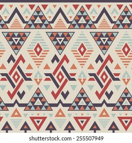 Vector Seamless Tribal Pattern in Smoky Colors. Geometrical Ethnic Print Background with Rhombus, Triangles and Stripes