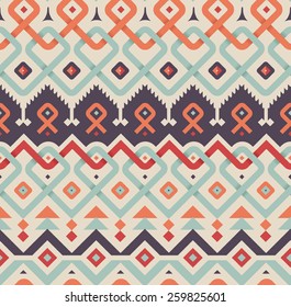 Vector Seamless Tribal Pattern in Smoky Colors. Geometrical Chevron Background with Rhombus, Triangles and Tangled Lines