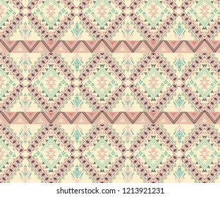 Vector Seamless Tribal Pattern. Stylish Art Ethnic Print Ornament with Triangles, Chevrons, Rhombuses and Stripes