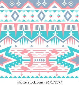 Vector Seamless Tribal Pattern for Textile Design. Ethnic Ornament with Triangles, Stars, Rhombus and Stripes