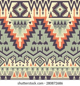 Vector Seamless Tribal Pattern for Textile Design. Ethnic Ornament with Triangles, Rhombus and Stripes