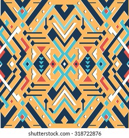 Vector Seamless Tribal Pattern for Textile Design. Geometrical Ethnic Print Ornament with Mix of Rhombuses, Triangles and Stripes