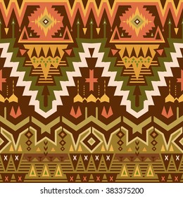 Vector Seamless Tribal Pattern for Textile Design. Geometrical Ethnic Ornament with Triangles, Rhombuses and Stripes