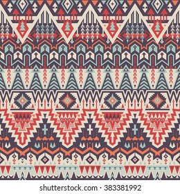 Vector Seamless Tribal Pattern for Textile Design. Geometrical Ethnic Print Ornament with Triangles, Rhombuses and Stripes