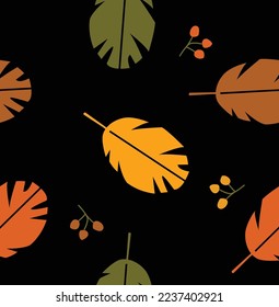 Vector seamless tropical background. Botanical pattern. Bright foliage. Tropical plants. Fabric, paper, wallpaper.