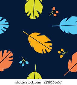 Vector seamless tropical background. Botanical pattern. Bright foliage. Tropical plants. Fabric, paper, wallpaper.